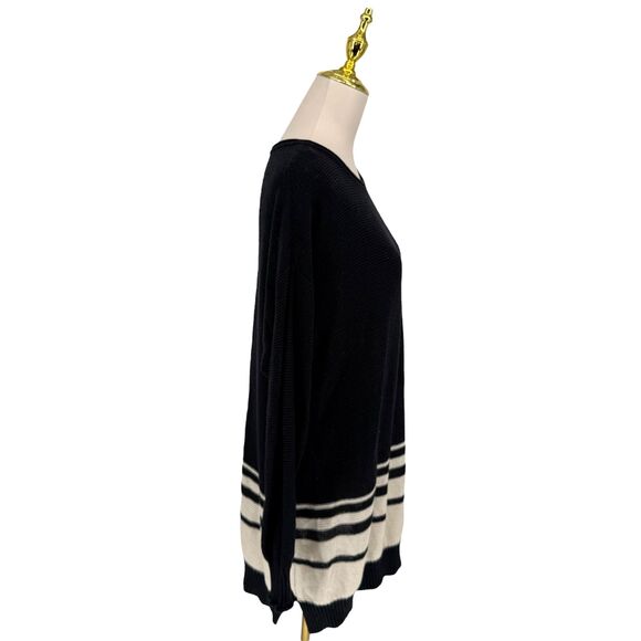 Daisy Fuentes Tunic Sweater XL Black White Stripe Knit Long Sleeve Crew Neck EUC - Picture 8 of 14